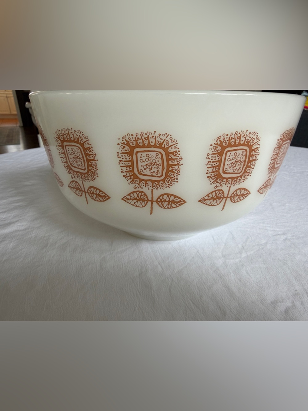 Federal Glass Vintage White Milk Glass Bowl with Rust Orange Leaf Motif